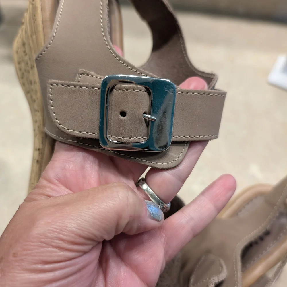 Spring Step Beige Wedges with Silver Buckle